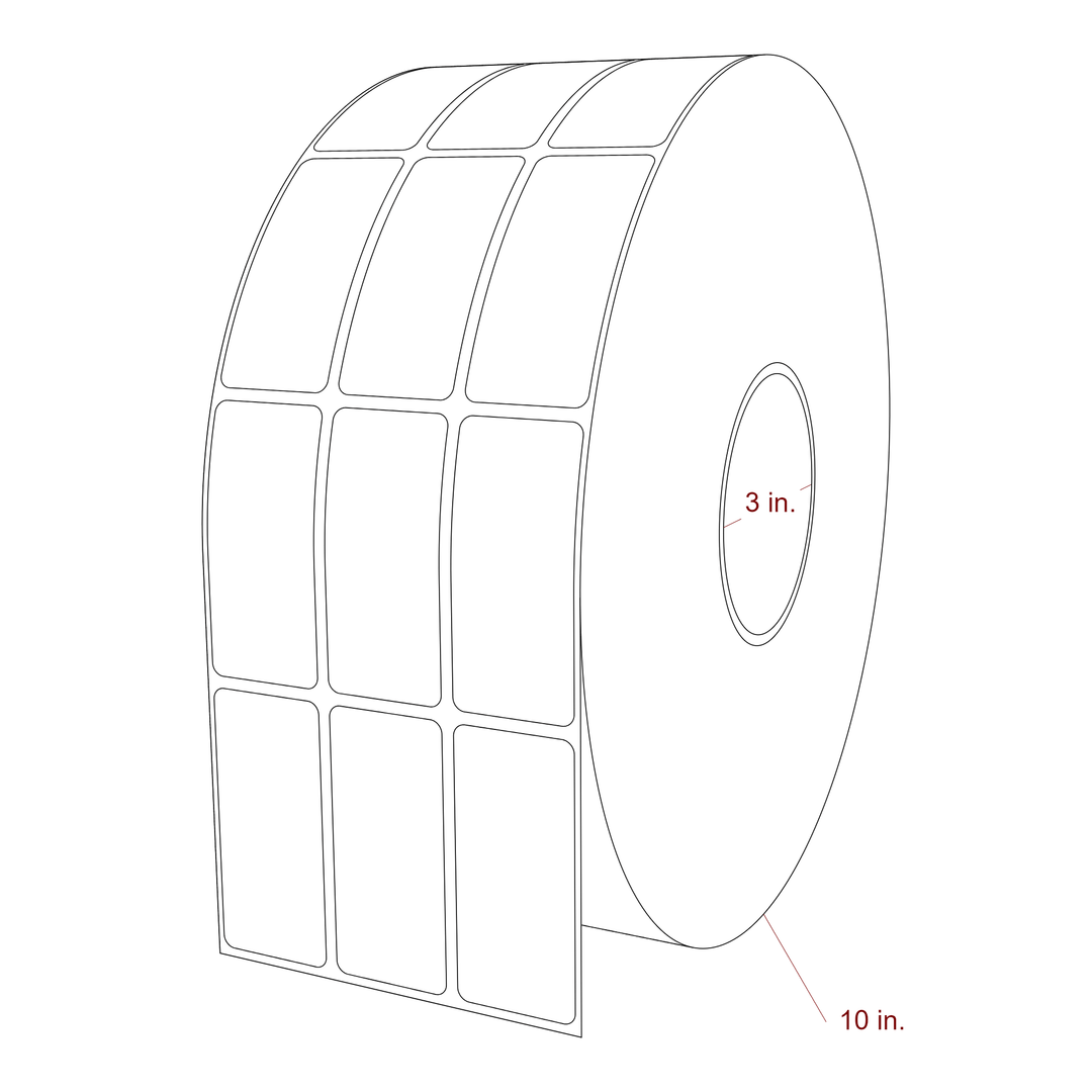 1.25 Inch x 2.75 Inch Rectangle Inkjet Label Roll - 3 Inch Core - 10 Inch Roll OD - 3Up - 3D Perspective