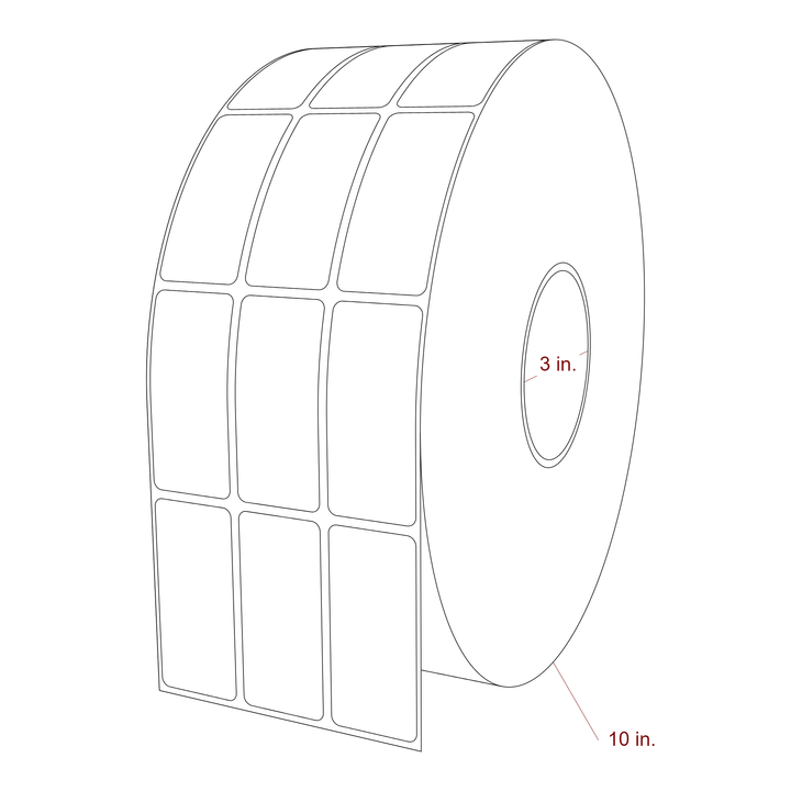 1.25 Inch x 2.75 Inch Rectangle Inkjet Label Roll - 3 Inch Core - 10 Inch Roll OD - 3Up - 3D Perspective