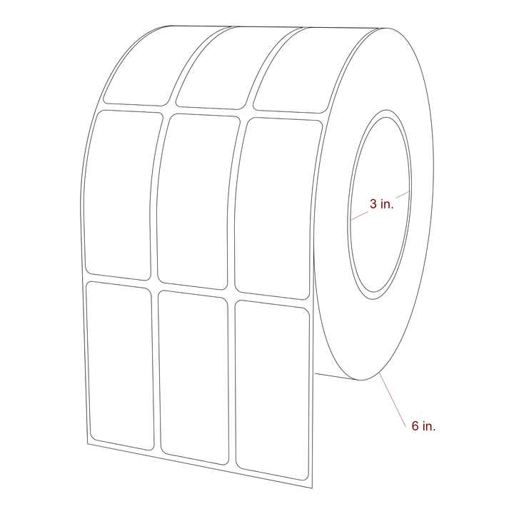 1.25 Inch x 2.75 Inch Rectangle Inkjet Label Roll - 3 Inch Core - 6 Inch Roll OD - 3Up - 3D Perspective