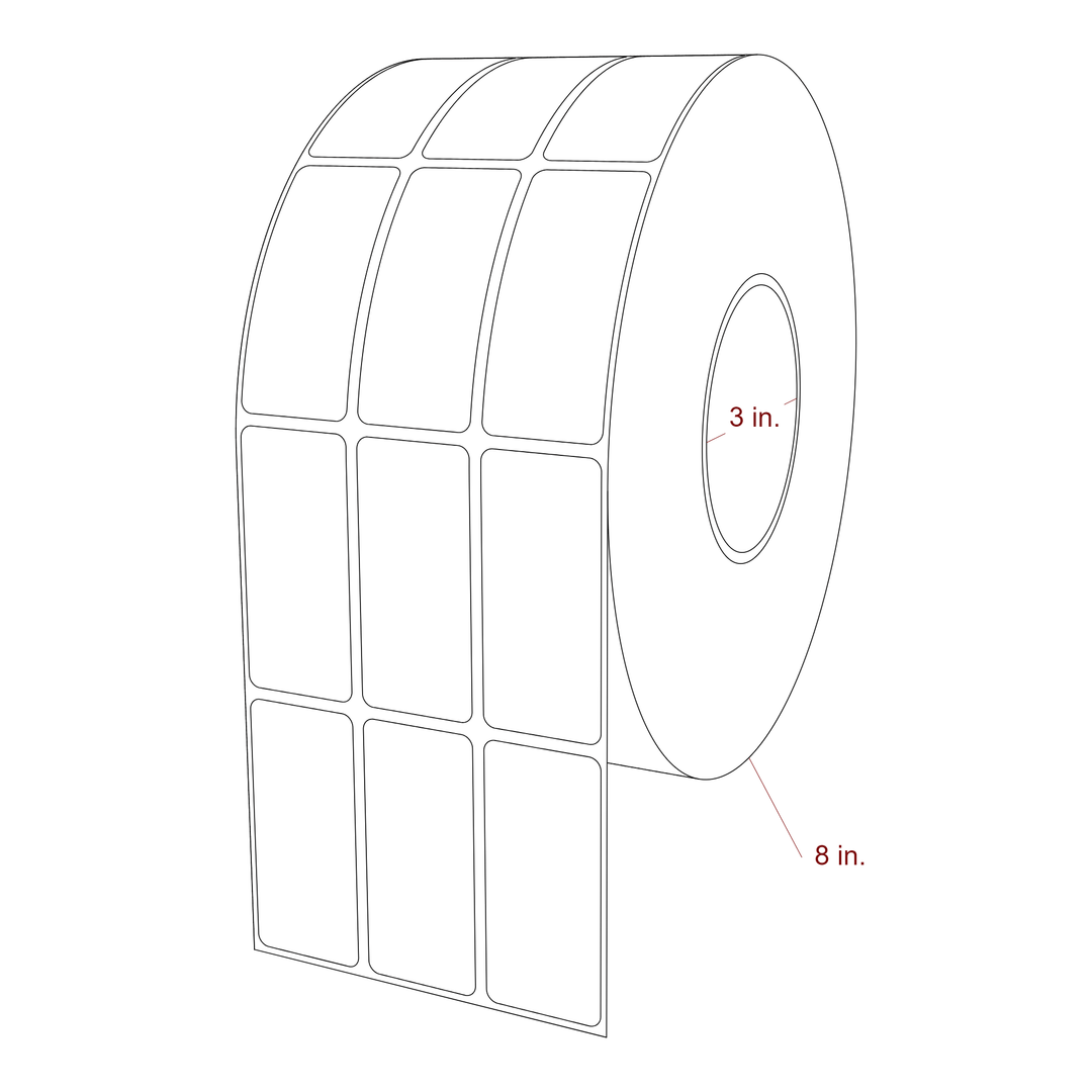 1.25 Inch x 2.75 Inch Rectangle Inkjet Label Roll - 3 Inch Core - 8 Inch Roll OD - 3Up - 3D Perspective