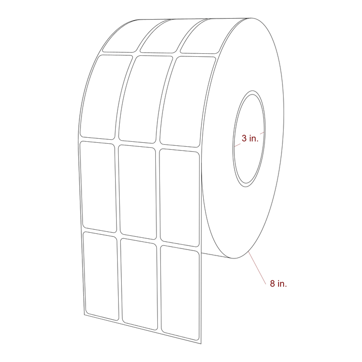 1.25 Inch x 2.75 Inch Rectangle Inkjet Label Roll - 3 Inch Core - 8 Inch Roll OD - 3Up - 3D Perspective