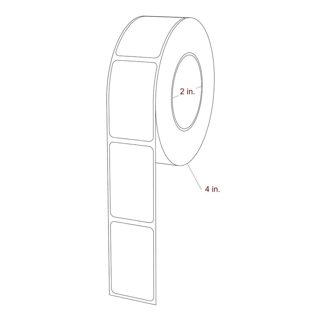 1.25 Inch x 2 Inch Rectangle Inkjet Label Roll - 2 Inch Core - 4 Inch Roll OD - 3D Perspective