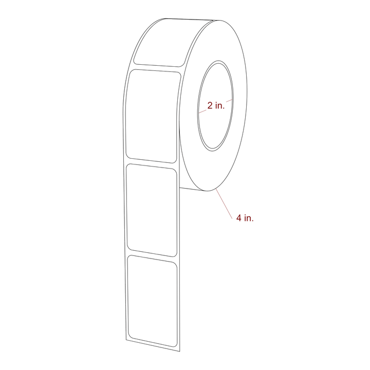 1.25 Inch x 2 Inch Rectangle Inkjet Label Roll - 2 Inch Core - 4 Inch Roll OD - 3D Perspective