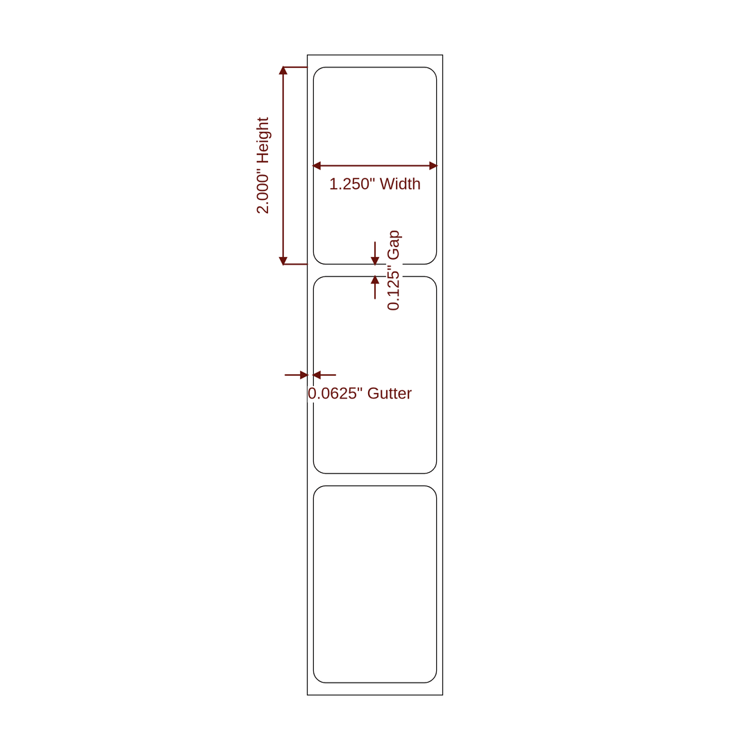 1.25" x 2" Rectangle Roll for Epson ColorWorks & Primera Printers; 1.25" x 2" Rectangle Label Diagram