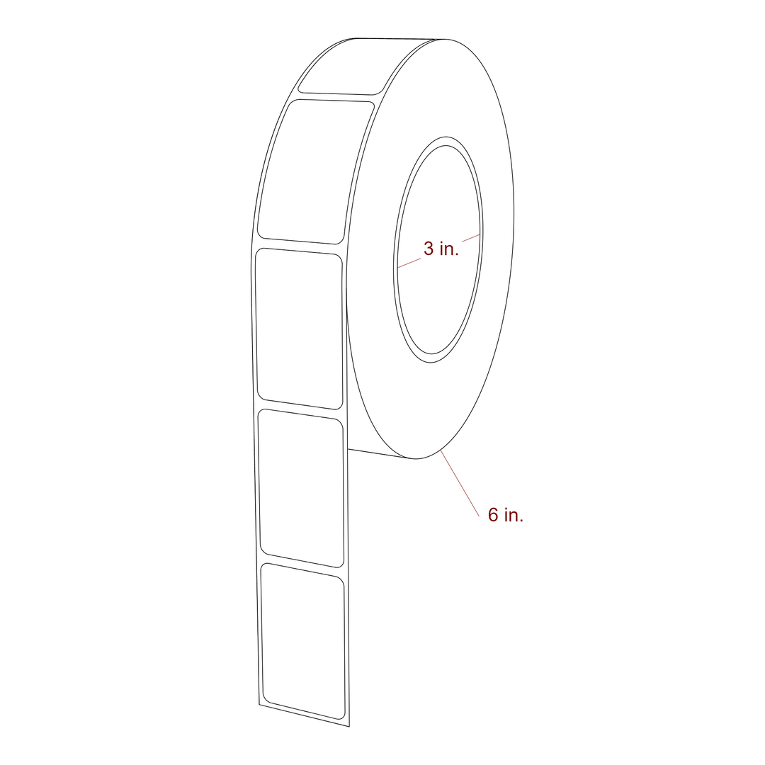 1.25 Inch x 2 Inch Rectangle Inkjet Label Roll - 3 Inch Core - 6 Inch Roll OD - 3D Perspective