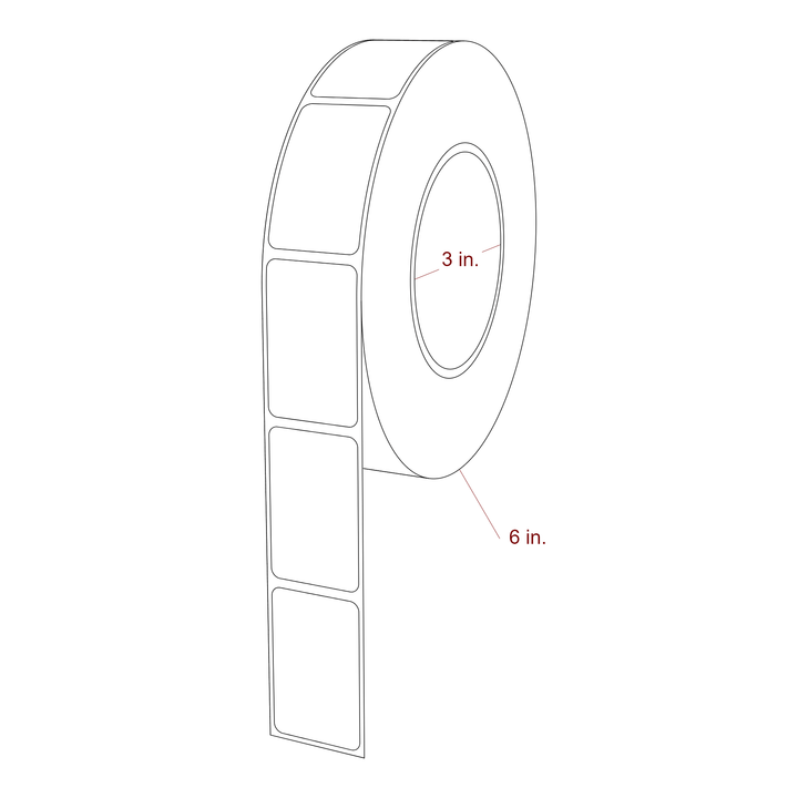 1.25 Inch x 2 Inch Rectangle Inkjet Label Roll - 3 Inch Core - 6 Inch Roll OD - 3D Perspective