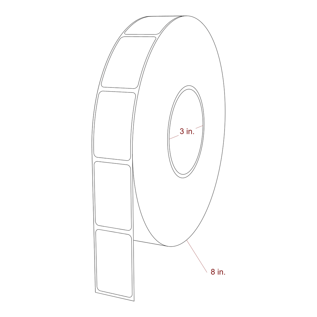 1.25 Inch x 2 Inch Rectangle Inkjet Label Roll - 3 Inch Core - 8 Inch Roll OD - 3D Perspective