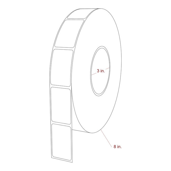 1.25 Inch x 2 Inch Rectangle Inkjet Label Roll - 3 Inch Core - 8 Inch Roll OD - 3D Perspective