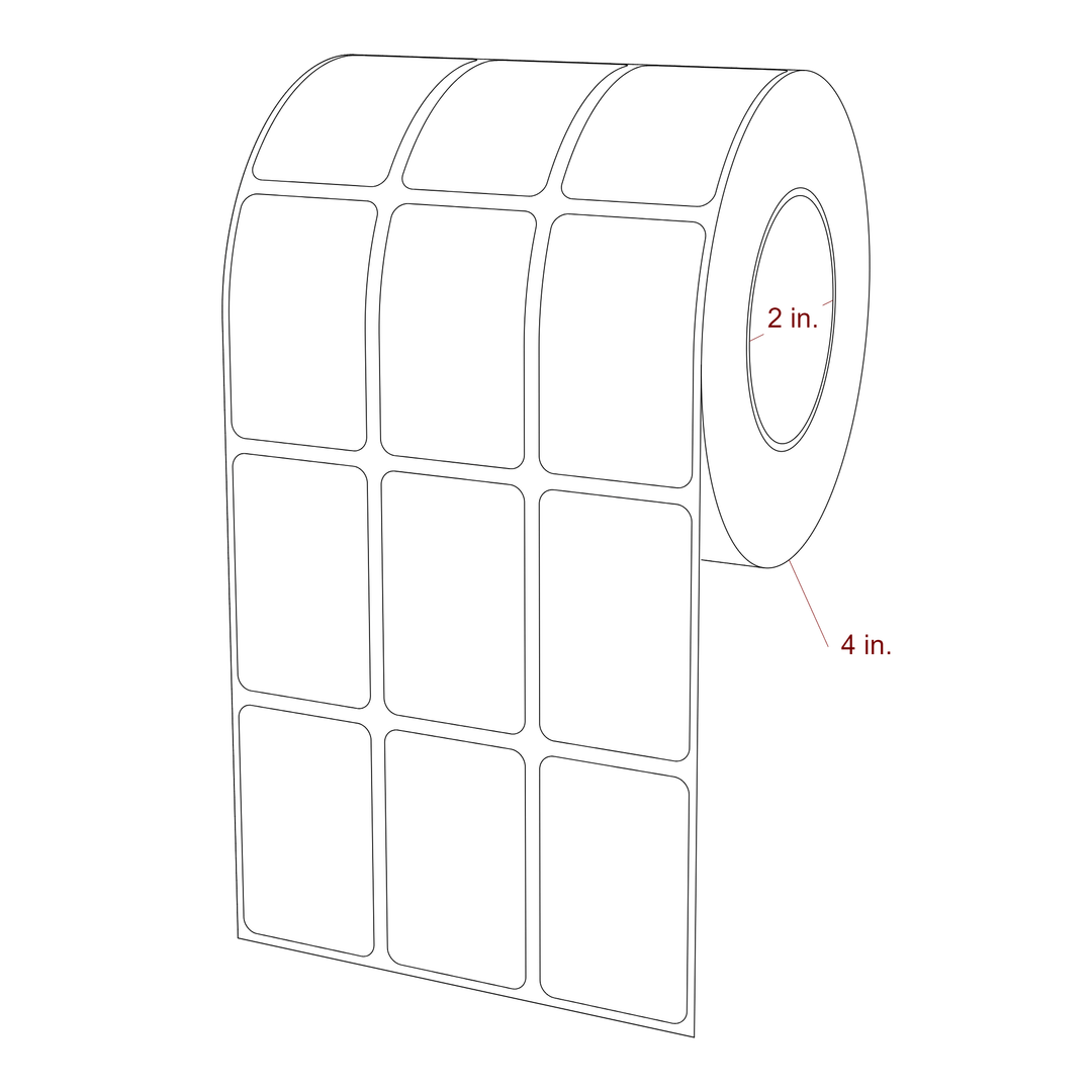 1.25 Inch x 2 Inch Rectangle Inkjet Label Roll - 2 Inch Core - 4 Inch Roll OD - 3Up - 3D Perspective