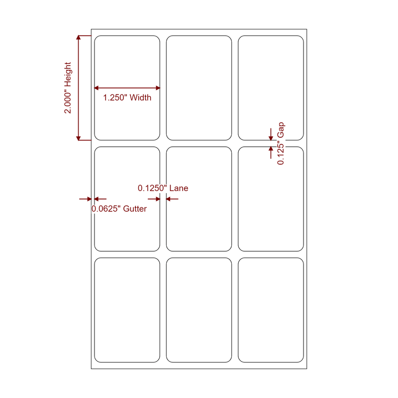1.25" x 2" Inkjet Label Rolls | 3-Up | Fits Epson ColorWorks & Primera - Label Diagram