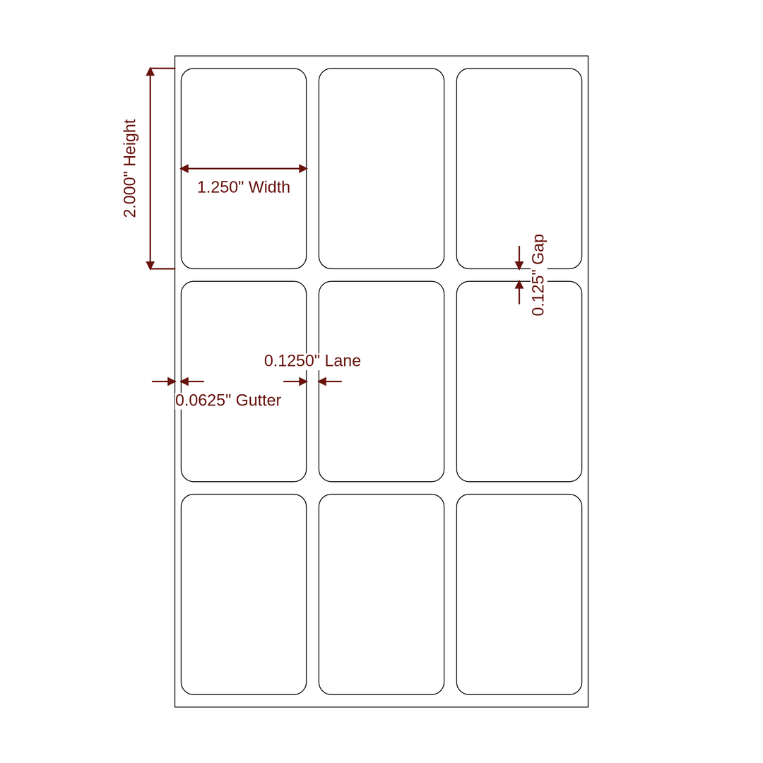 1.25" x 2" Rectangle Roll for Epson ColorWorks & Primera Printers; 1.25" x 2" Rectangle Label Diagram