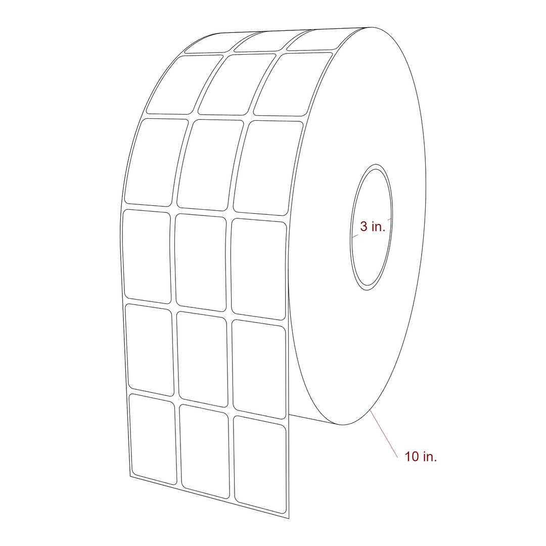 1.25 Inch x 2 Inch Rectangle Inkjet Label Roll - 3 Inch Core - 10 Inch Roll OD - 3Up - 3D Perspective