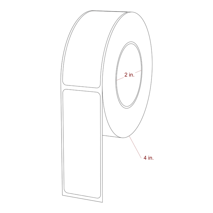 1.25 Inch x 3.25 Inch Rectangle Inkjet Label Roll - 2 Inch Core - 4 Inch Roll OD - 3D Perspective