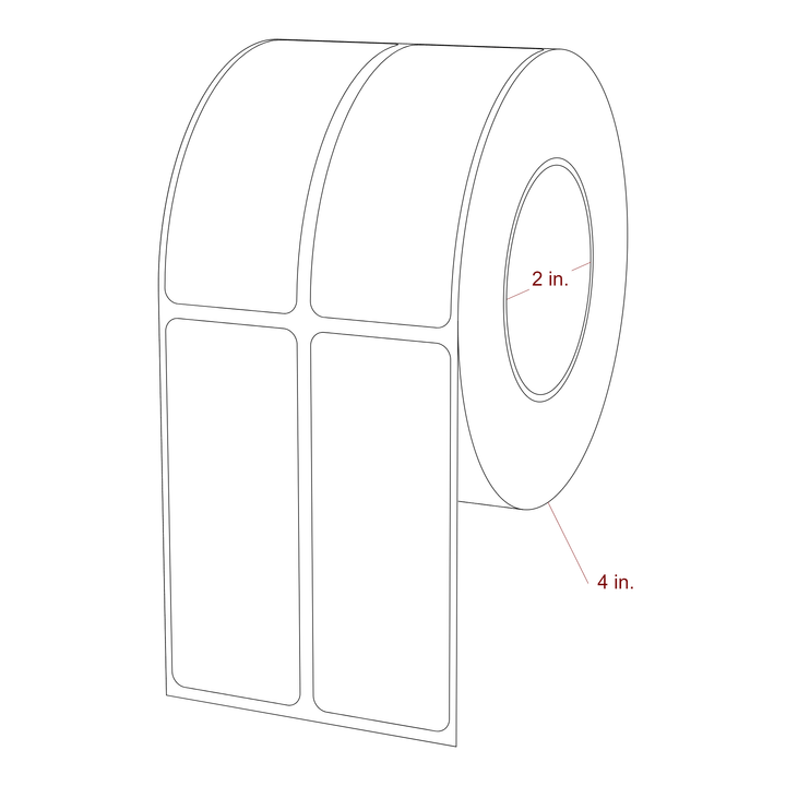1.25 Inch x 3.25 Inch Rectangle Inkjet Label Roll - 2 Inch Core - 4 Inch Roll OD - 2Up - 3D Perspective