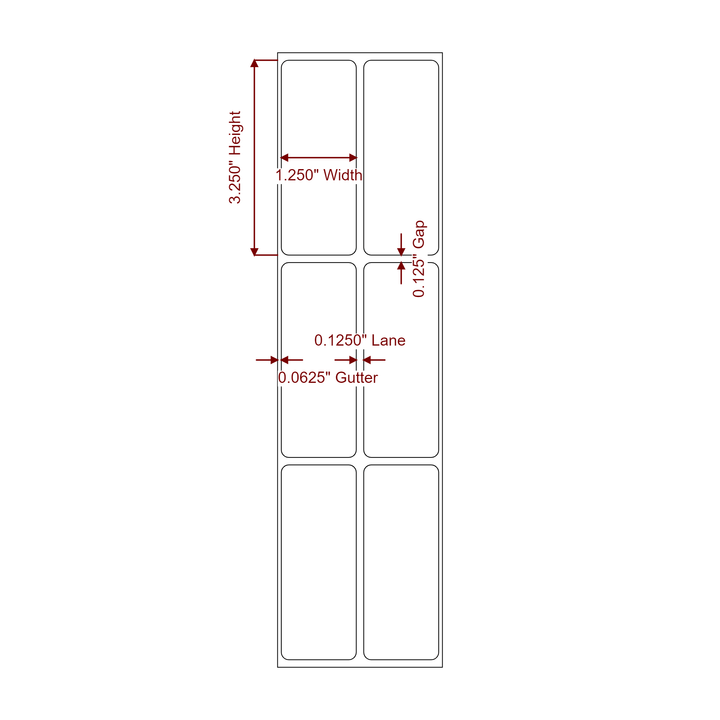 1.25 Inch x 3.25 Inch Rectangle Inkjet Label Roll - 2Up - 2D Drawing