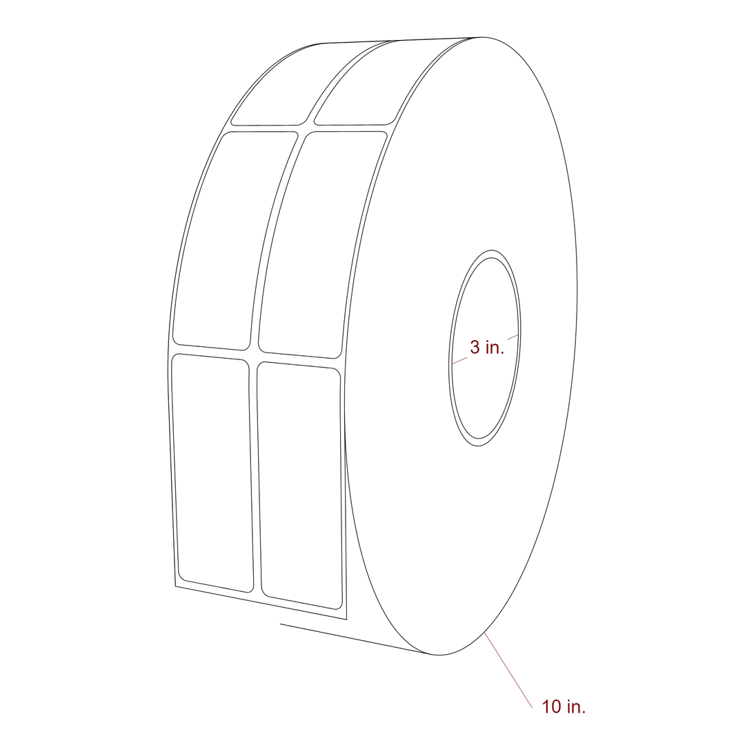 1.25 Inch x 3.25 Inch Rectangle Inkjet Label Roll - 3 Inch Core - 10 Inch Roll OD - 2Up - 3D Perspective