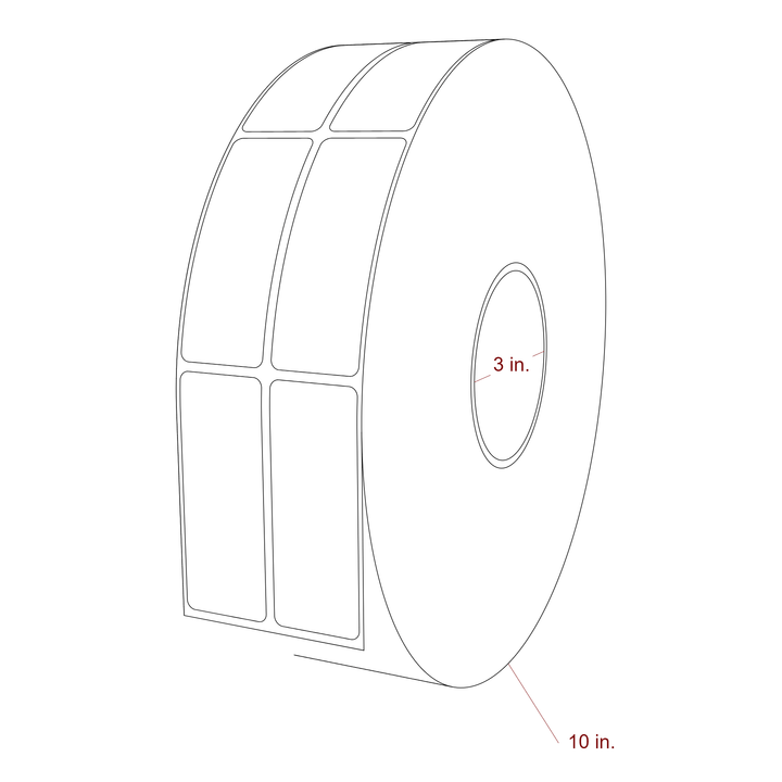 1.25 Inch x 3.25 Inch Rectangle Inkjet Label Roll - 3 Inch Core - 10 Inch Roll OD - 2Up - 3D Perspective