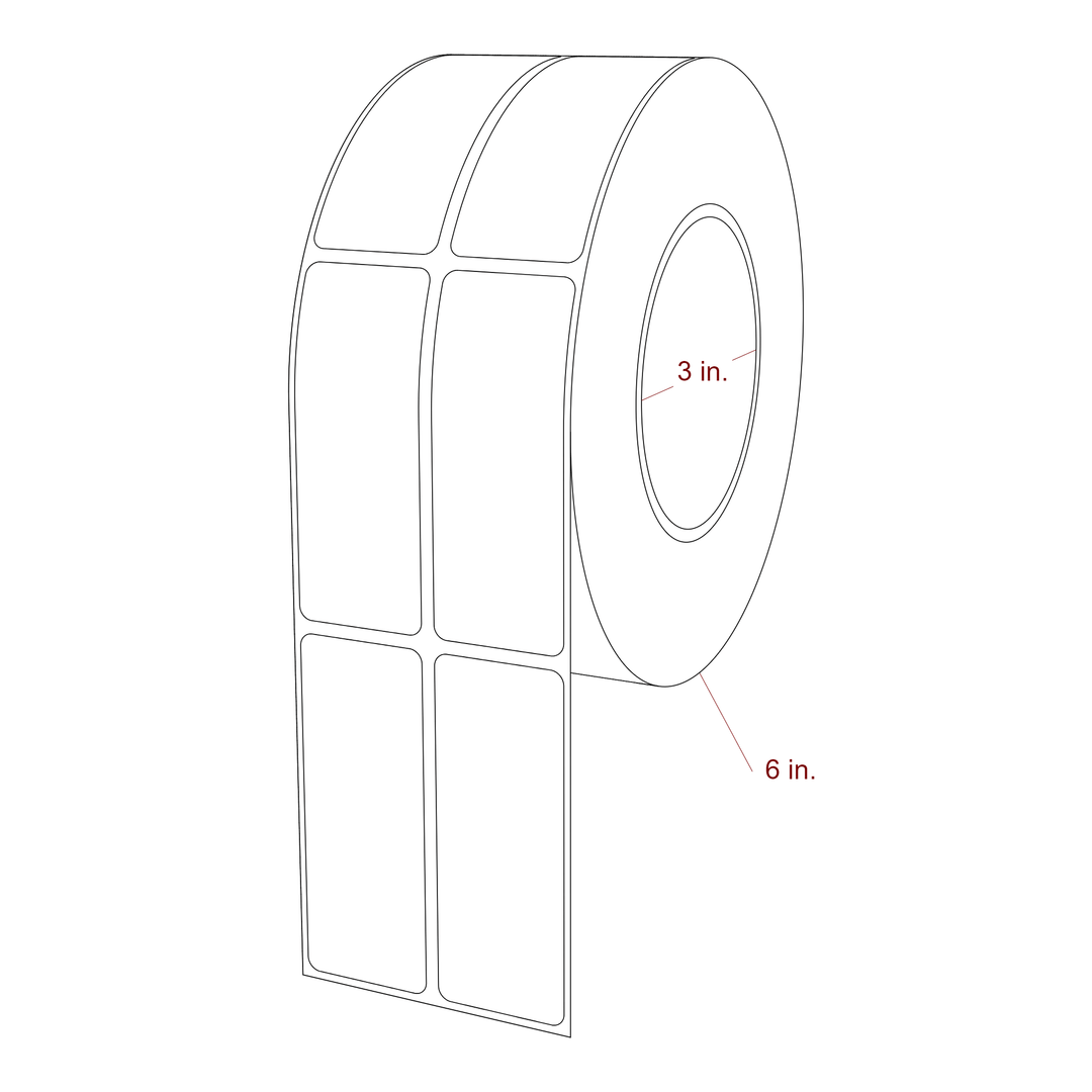 1.25 Inch x 3.25 Inch Rectangle Inkjet Label Roll - 3 Inch Core - 6 Inch Roll OD - 2Up - 3D Perspective