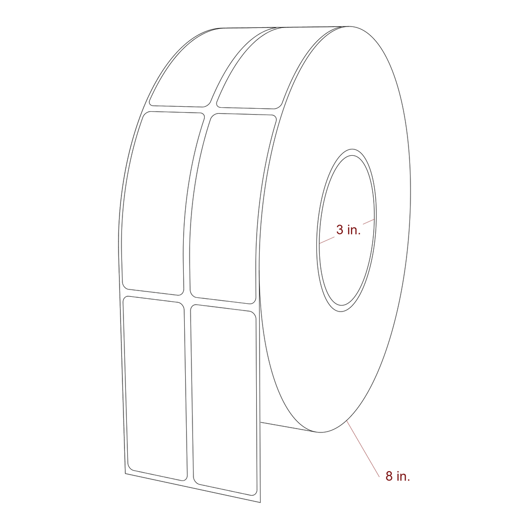 1.25 Inch x 3.25 Inch Rectangle Inkjet Label Roll - 3 Inch Core - 8 Inch Roll OD - 2Up - 3D Perspective