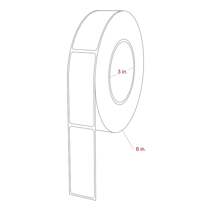 1.25 Inch x 3.25 Inch Rectangle Inkjet Label Roll - 3 Inch Core - 6 Inch Roll OD - 3D Perspective