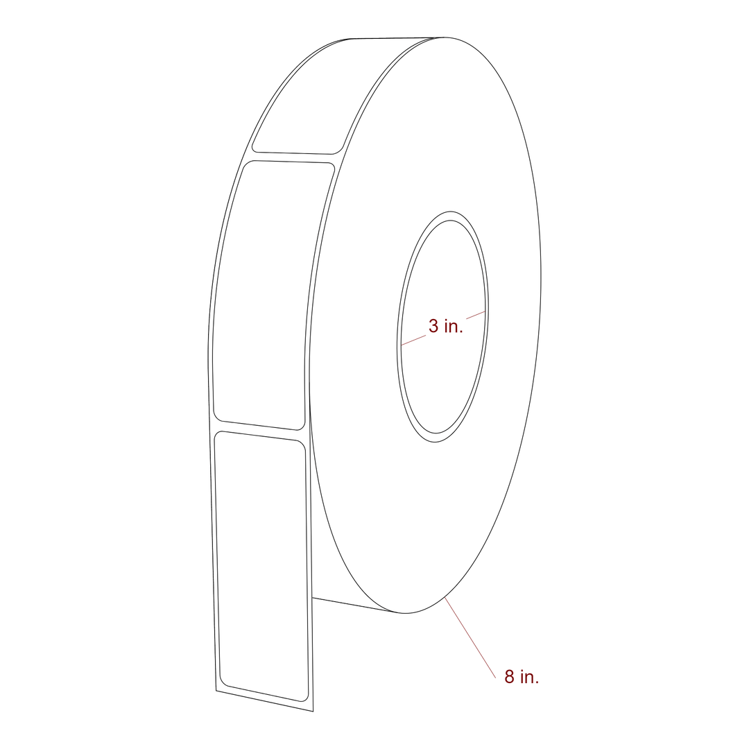 1.25 Inch x 3.25 Inch Rectangle Inkjet Label Roll - 3 Inch Core - 8 Inch Roll OD - 3D Perspective