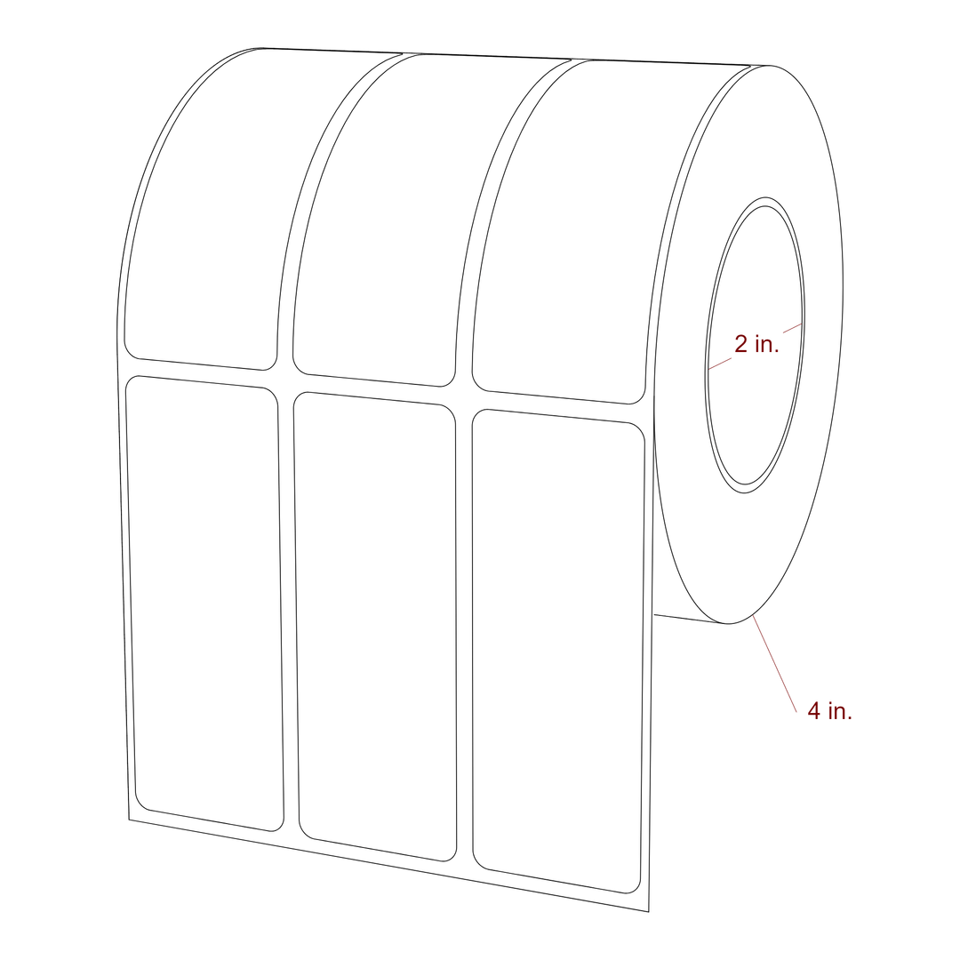 1.25 Inch x 3.25 Inch Rectangle Inkjet Label Roll - 2 Inch Core - 4 Inch Roll OD - 3Up - 3D Perspective