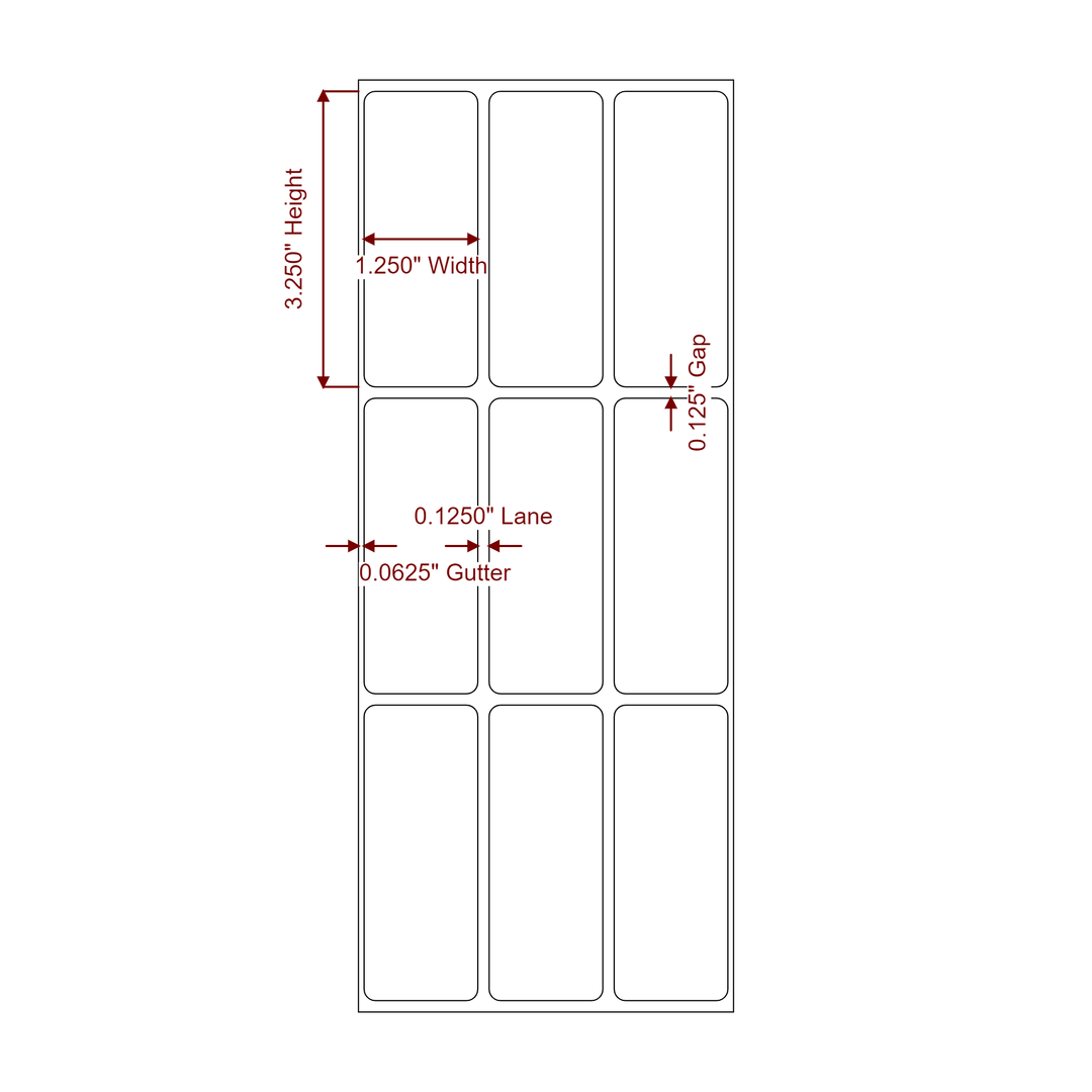 1.25 Inch x 3.25 Inch Rectangle Inkjet Label Roll - 3Up - 2D Drawing