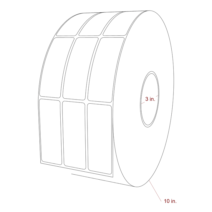 1.25 Inch x 3.25 Inch Rectangle Inkjet Label Roll - 3 Inch Core - 10 Inch Roll OD - 3Up - 3D Perspective
