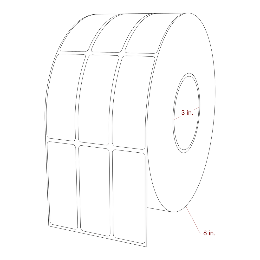 1.25 Inch x 3.25 Inch Rectangle Inkjet Label Roll - 3 Inch Core - 8 Inch Roll OD - 3Up - 3D Perspective