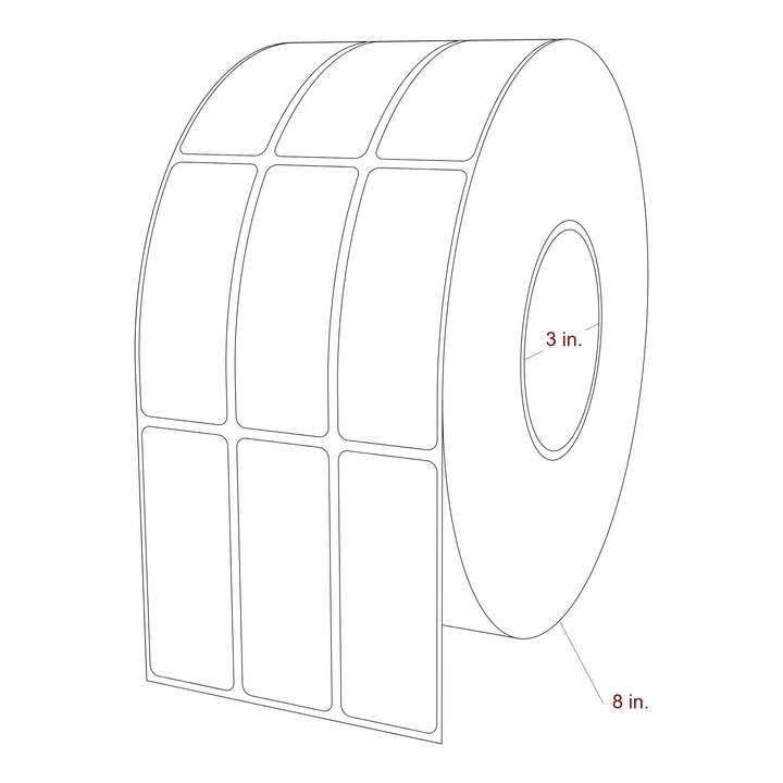 1.25 Inch x 3.25 Inch Rectangle Inkjet Label Roll - 3 Inch Core - 8 Inch Roll OD - 3Up - 3D Perspective