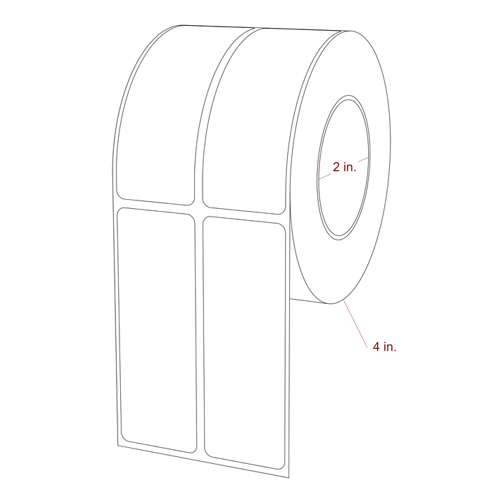 1.25 Inch x 3.5 Inch Rectangle Inkjet Label Roll - 2 Inch Core - 4 Inch Roll OD - 2Up - 3D Perspective
