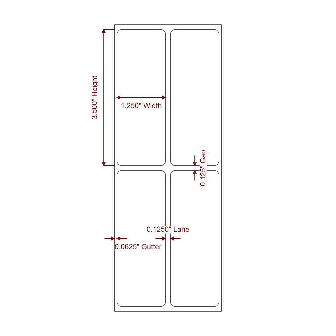 1.25 Inch x 3.5 Inch Rectangle Inkjet Label Roll - 2Up - 2D Drawing