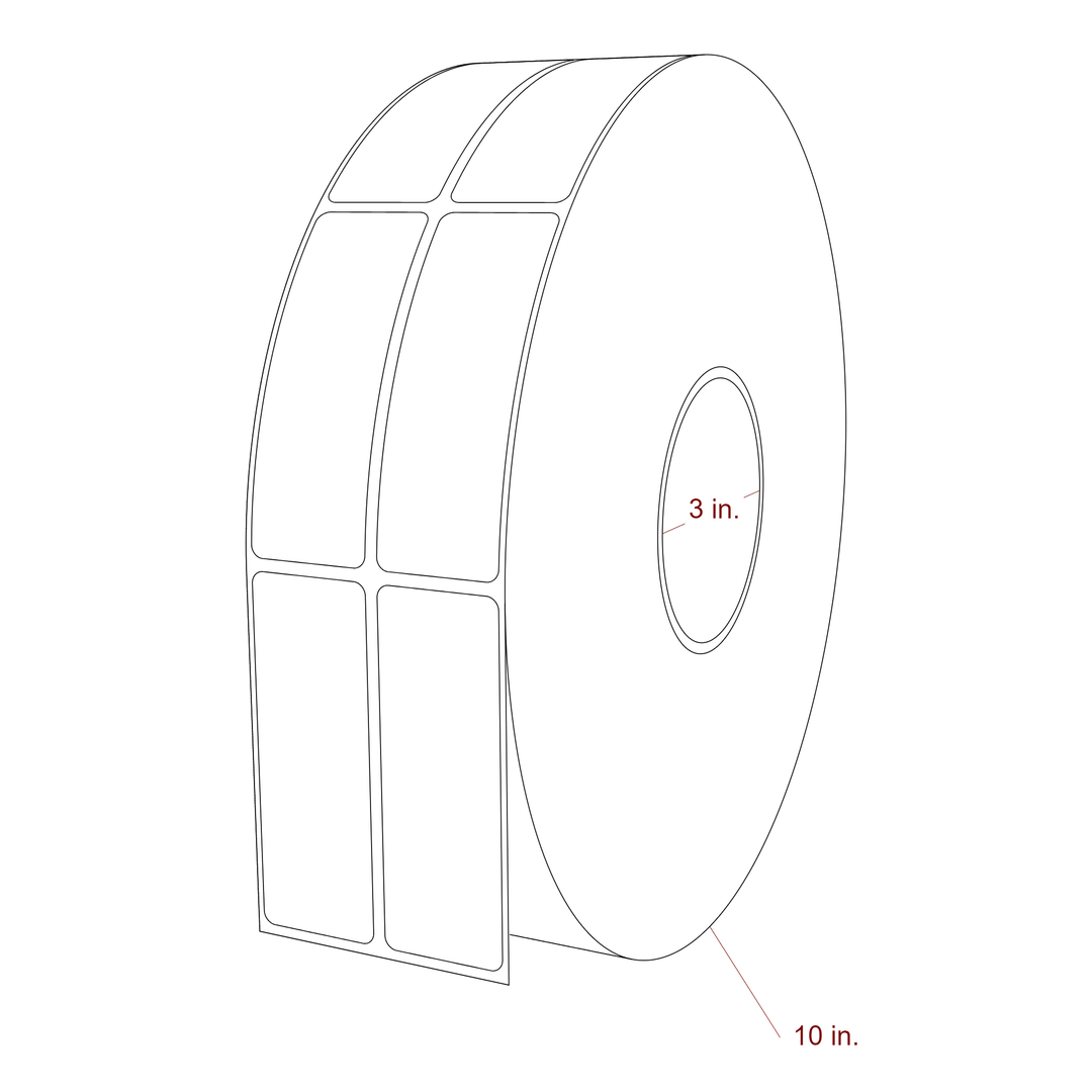 1.25 Inch x 3.5 Inch Rectangle Inkjet Label Roll - 3 Inch Core - 10 Inch Roll OD - 2Up - 3D Perspective