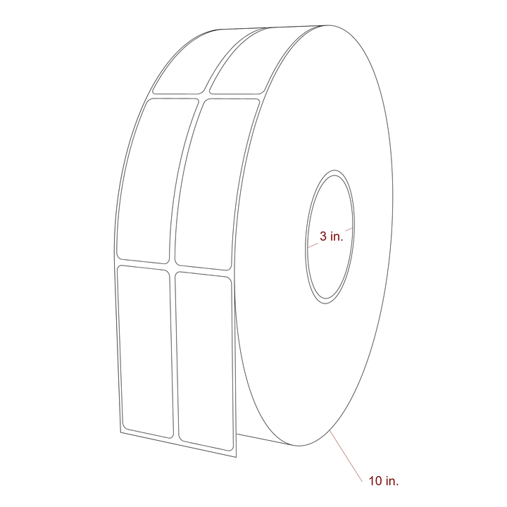 1.25 Inch x 3.5 Inch Rectangle Inkjet Label Roll - 3 Inch Core - 10 Inch Roll OD - 2Up - 3D Perspective