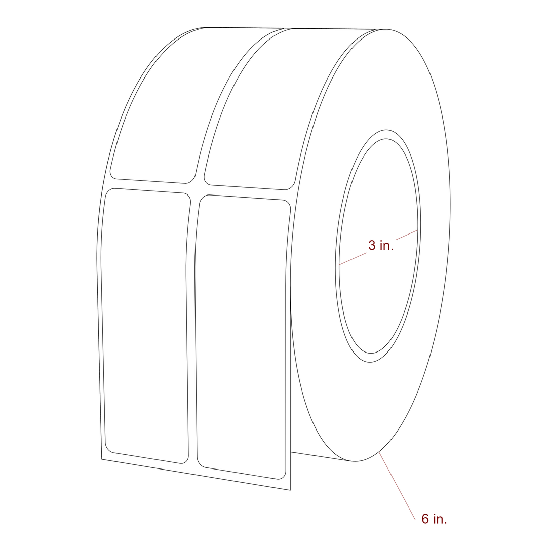 1.25 Inch x 3.5 Inch Rectangle Inkjet Label Roll - 3 Inch Core - 6 Inch Roll OD - 2Up - 3D Perspective