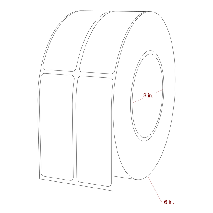 1.25 Inch x 3.5 Inch Rectangle Inkjet Label Roll - 3 Inch Core - 6 Inch Roll OD - 2Up - 3D Perspective