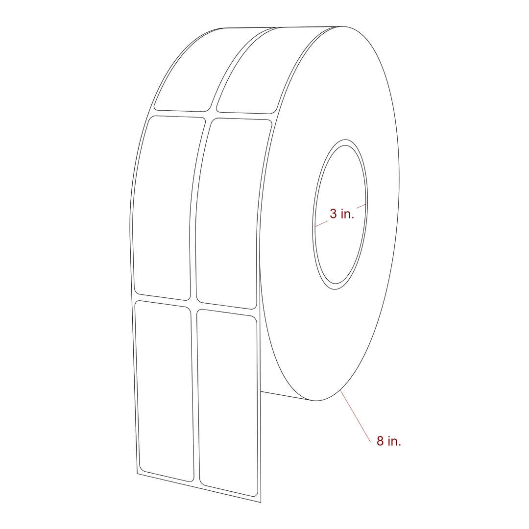 1.25 Inch x 3.5 Inch Rectangle Inkjet Label Roll - 3 Inch Core - 8 Inch Roll OD - 2Up - 3D Perspective