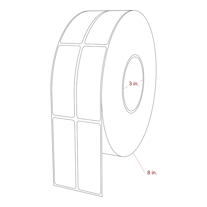 1.25 Inch x 3.5 Inch Rectangle Inkjet Label Roll - 3 Inch Core - 8 Inch Roll OD - 2Up - 3D Perspective