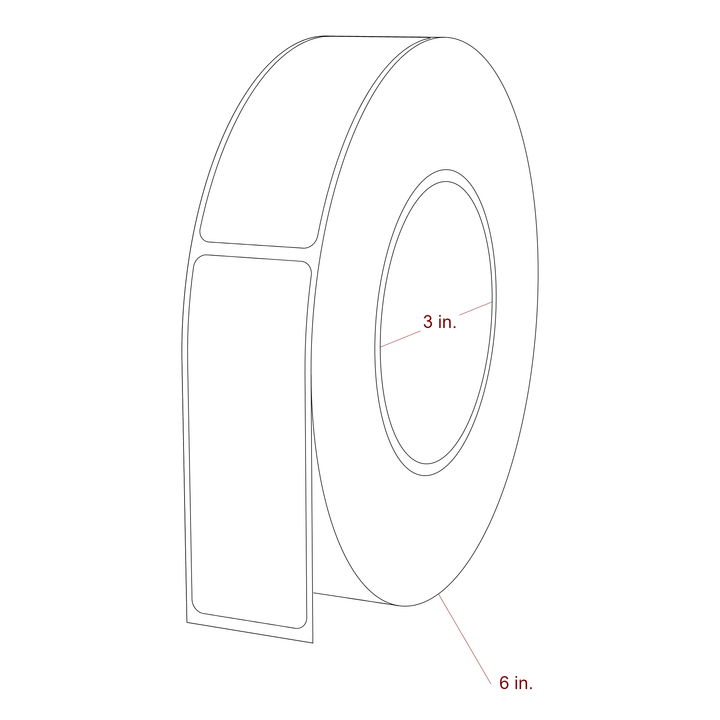 1.25 Inch x 3.5 Inch Rectangle Inkjet Label Roll - 3 Inch Core - 6 Inch Roll OD - 3D Perspective