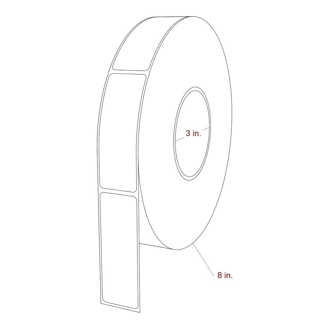 1.25 Inch x 3.5 Inch Rectangle Inkjet Label Roll - 3 Inch Core - 8 Inch Roll OD - 3D Perspective