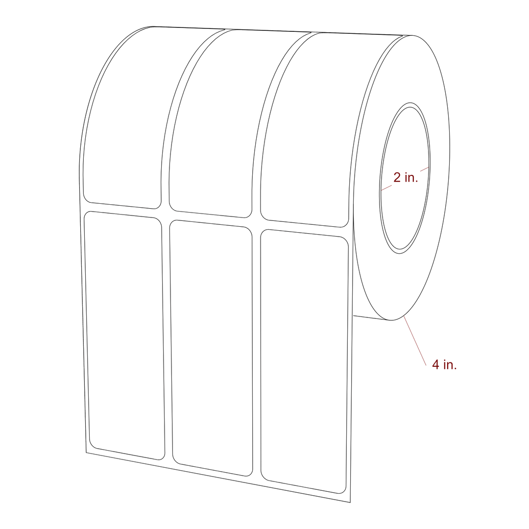 1.25 Inch x 3.5 Inch Rectangle Inkjet Label Roll - 2 Inch Core - 4 Inch Roll OD - 3Up - 3D Perspective