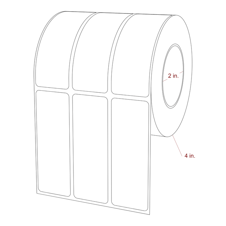 1.25 Inch x 3.5 Inch Rectangle Inkjet Label Roll - 2 Inch Core - 4 Inch Roll OD - 3Up - 3D Perspective
