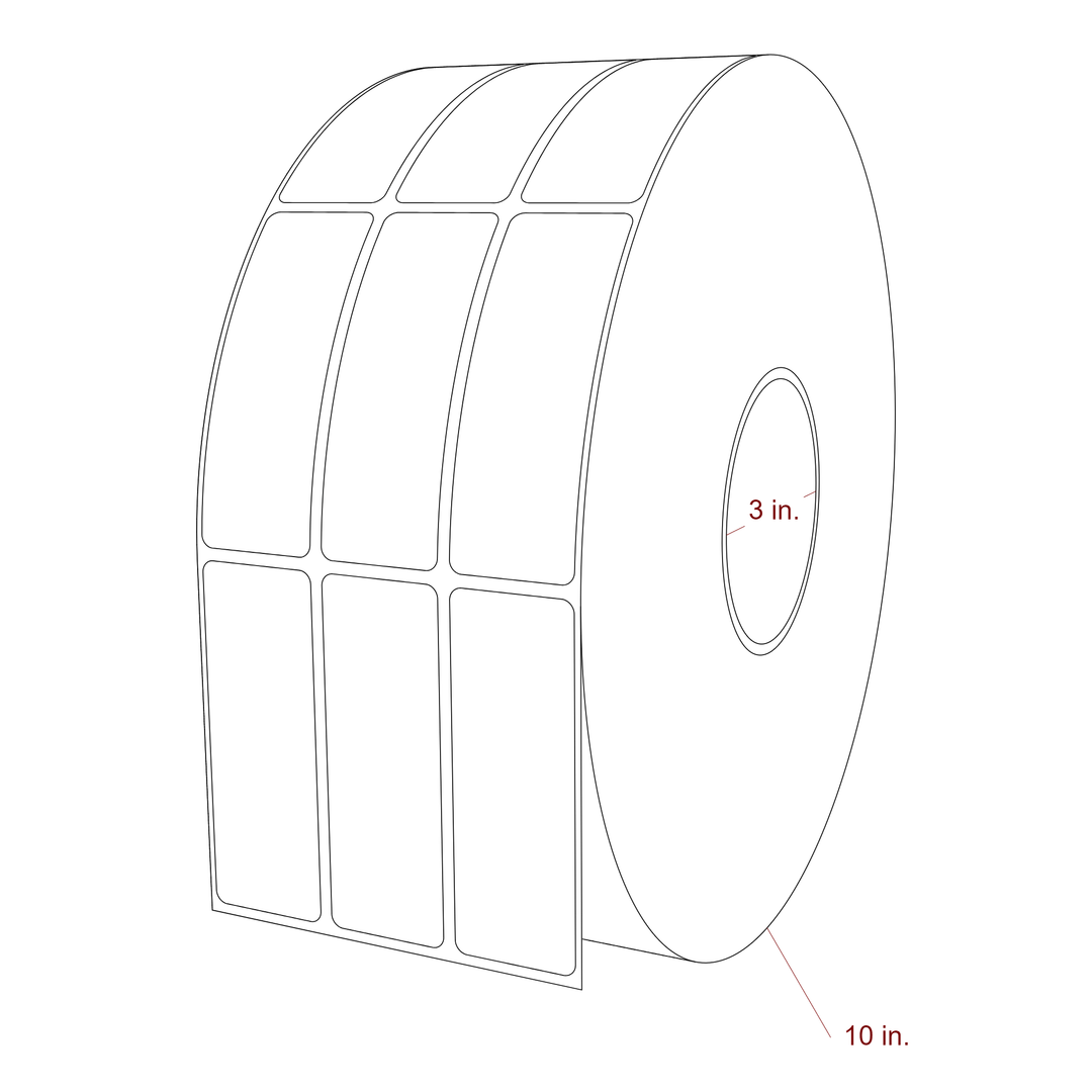 1.25 Inch x 3.5 Inch Rectangle Inkjet Label Roll - 3 Inch Core - 10 Inch Roll OD - 3Up - 3D Perspective