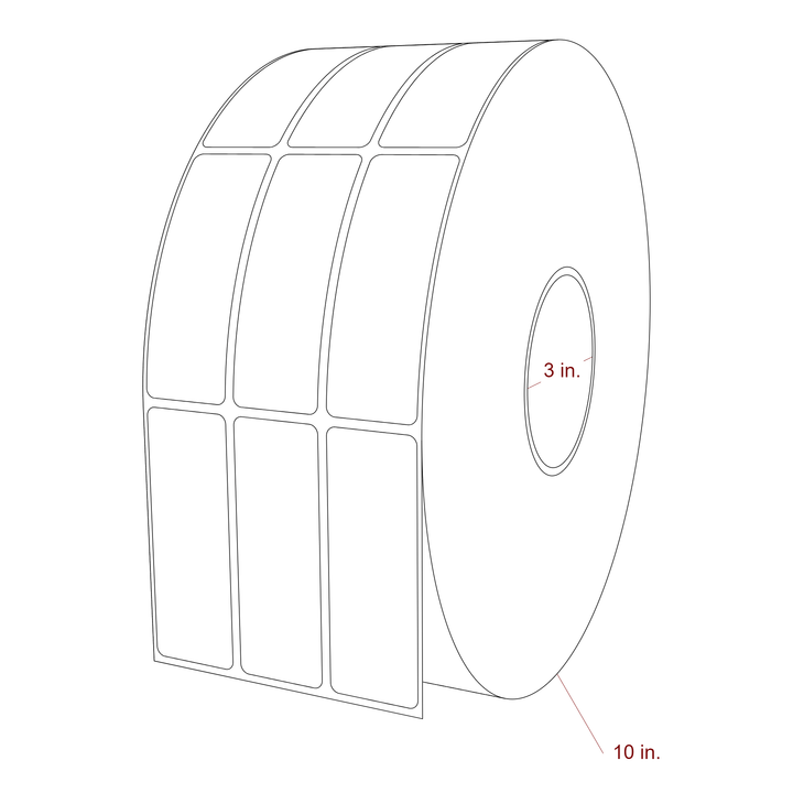 1.25 Inch x 3.5 Inch Rectangle Inkjet Label Roll - 3 Inch Core - 10 Inch Roll OD - 3Up - 3D Perspective