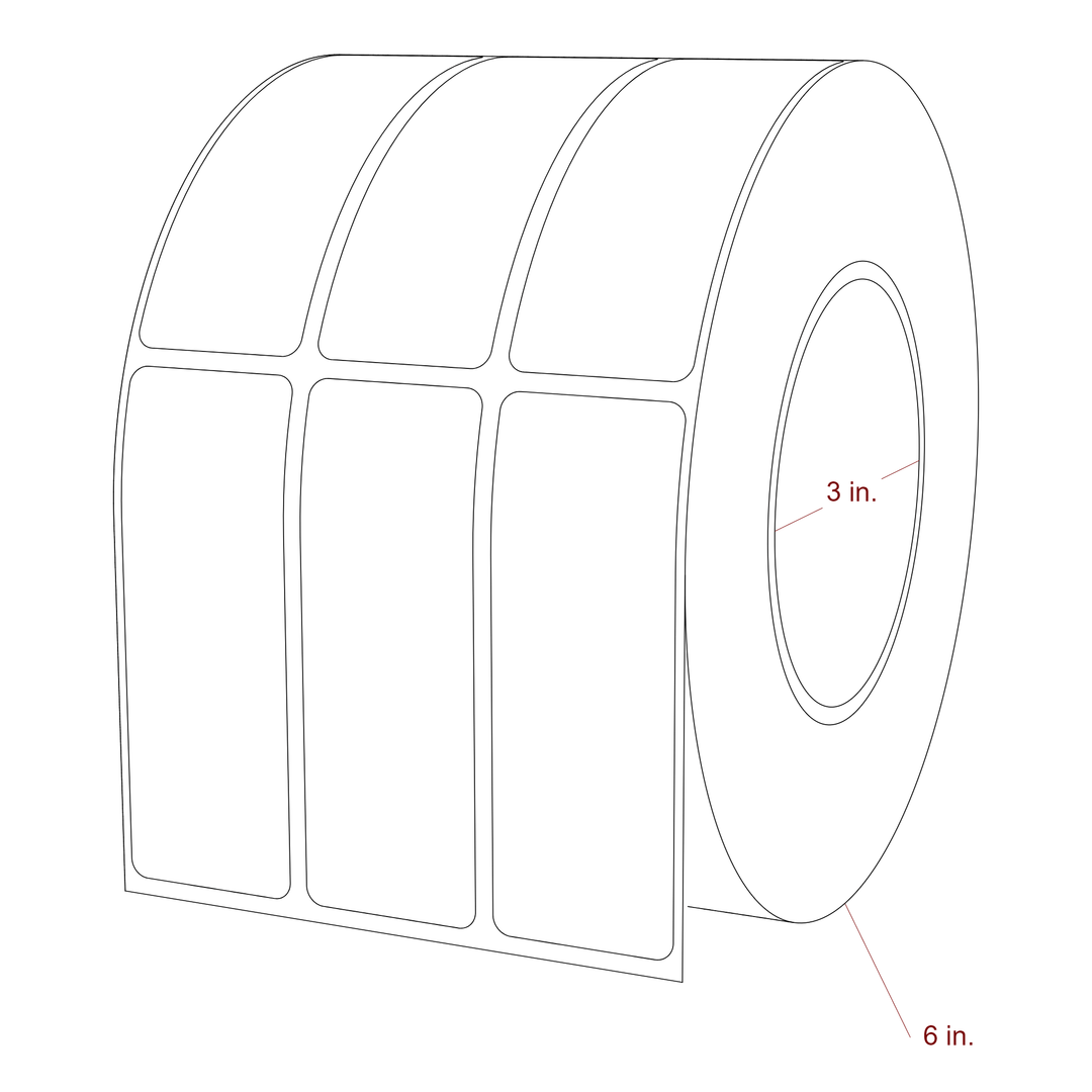 1.25 Inch x 3.5 Inch Rectangle Inkjet Label Roll - 3 Inch Core - 6 Inch Roll OD - 3Up - 3D Perspective