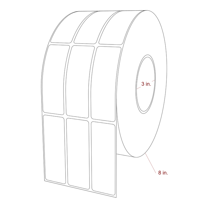 1.25 Inch x 3.5 Inch Rectangle Inkjet Label Roll - 3 Inch Core - 8 Inch Roll OD - 3Up - 3D Perspective