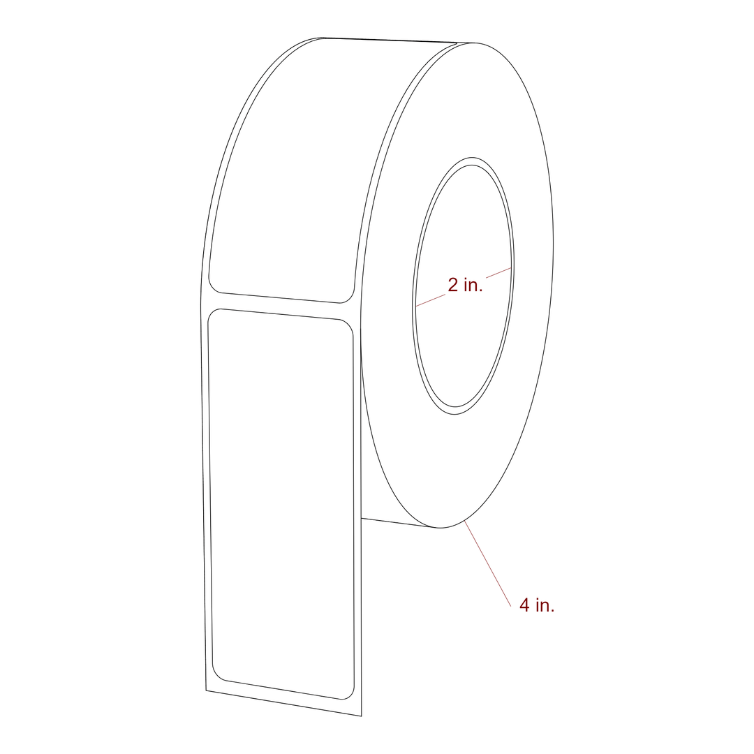 1.25 Inch x 3 Inch Rectangle Inkjet Label Roll - 2 Inch Core - 4 Inch Roll OD - 3D Perspective
