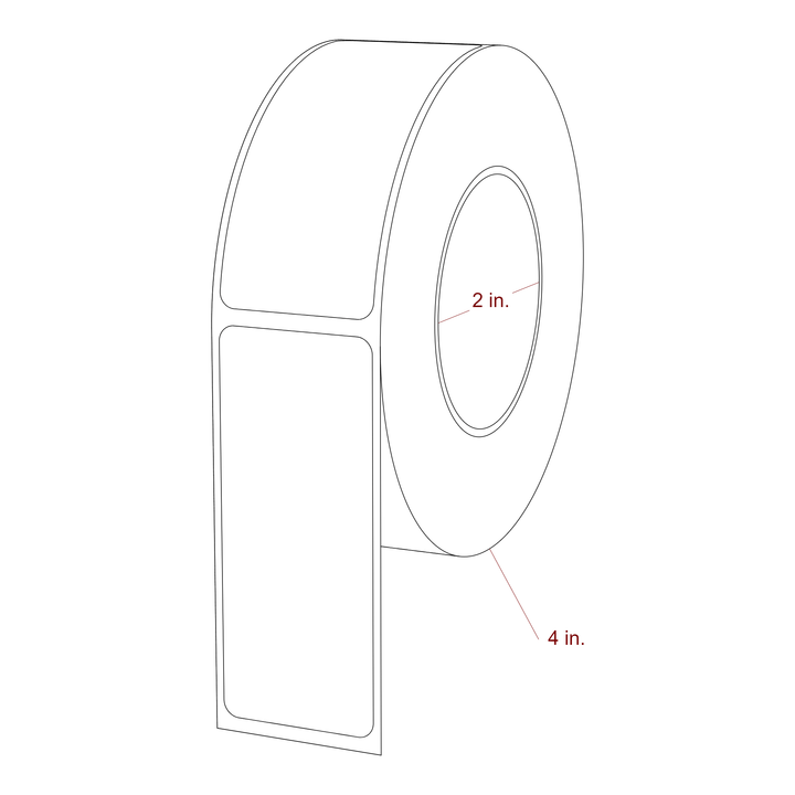 1.25 Inch x 3 Inch Rectangle Inkjet Label Roll - 2 Inch Core - 4 Inch Roll OD - 3D Perspective