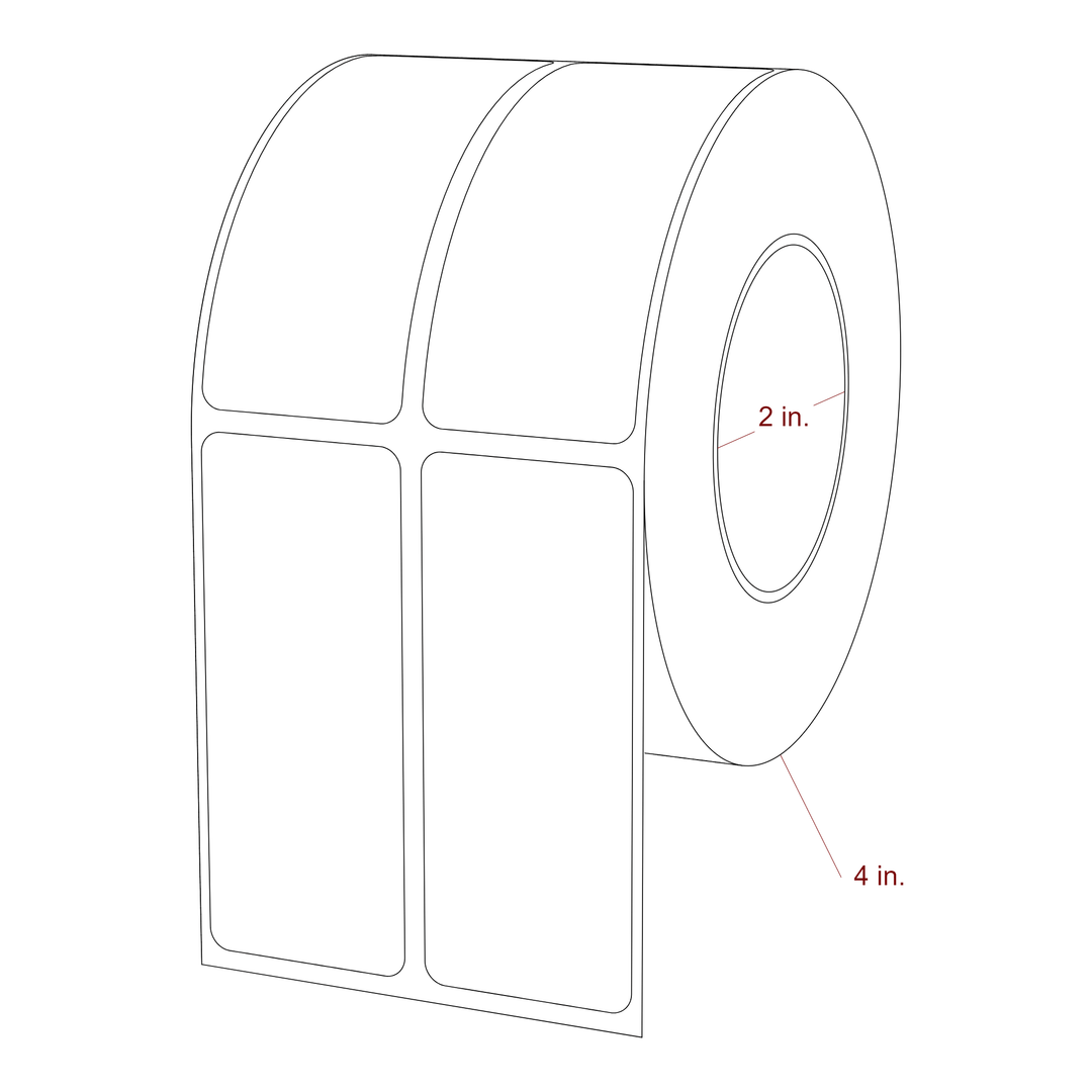 1.25 Inch x 3 Inch Rectangle Inkjet Label Roll - 2 Inch Core - 4 Inch Roll OD - 2Up - 3D Perspective