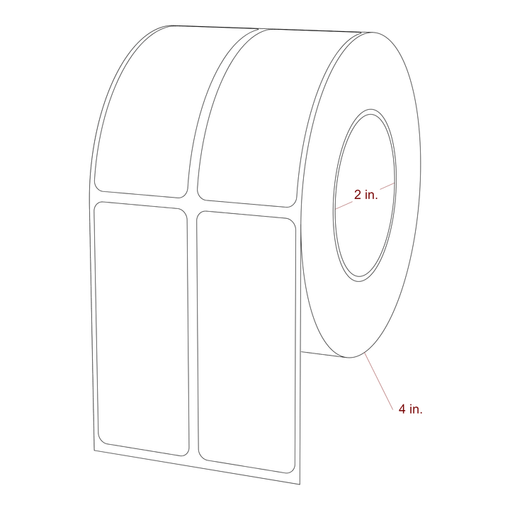 1.25 Inch x 3 Inch Rectangle Inkjet Label Roll - 2 Inch Core - 4 Inch Roll OD - 2Up - 3D Perspective